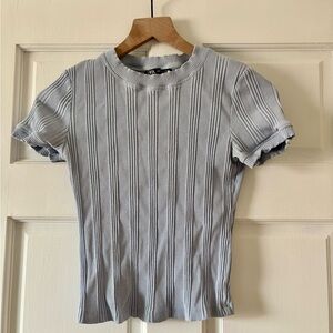 Blue Fitted Ribbed T-Shirt